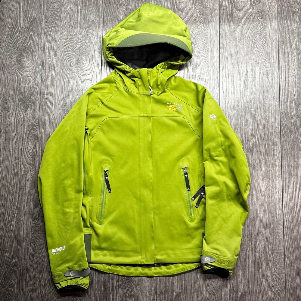 Mountain Hardwear Windstopper Soft Shell Jacket Womens Small Green Hooded Coat